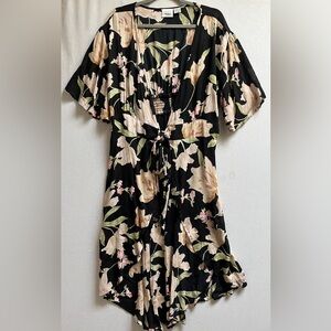 Rainforest Cafe Floral Tie-Front Midi Dress duster kimono Sz S/M